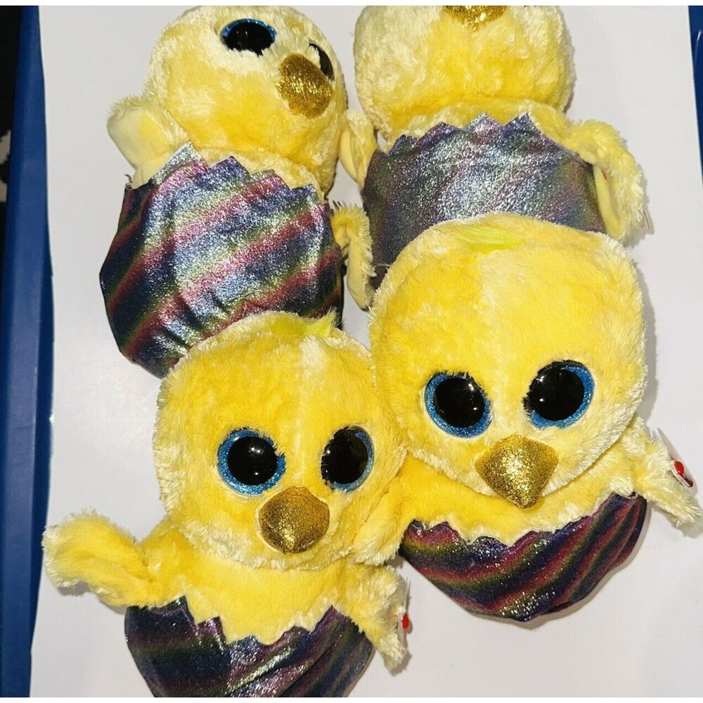 Easter Chick Plush Stuffed Animal in Rainbow Egg 9” Medium TY Beanie Boo- 4 Pk